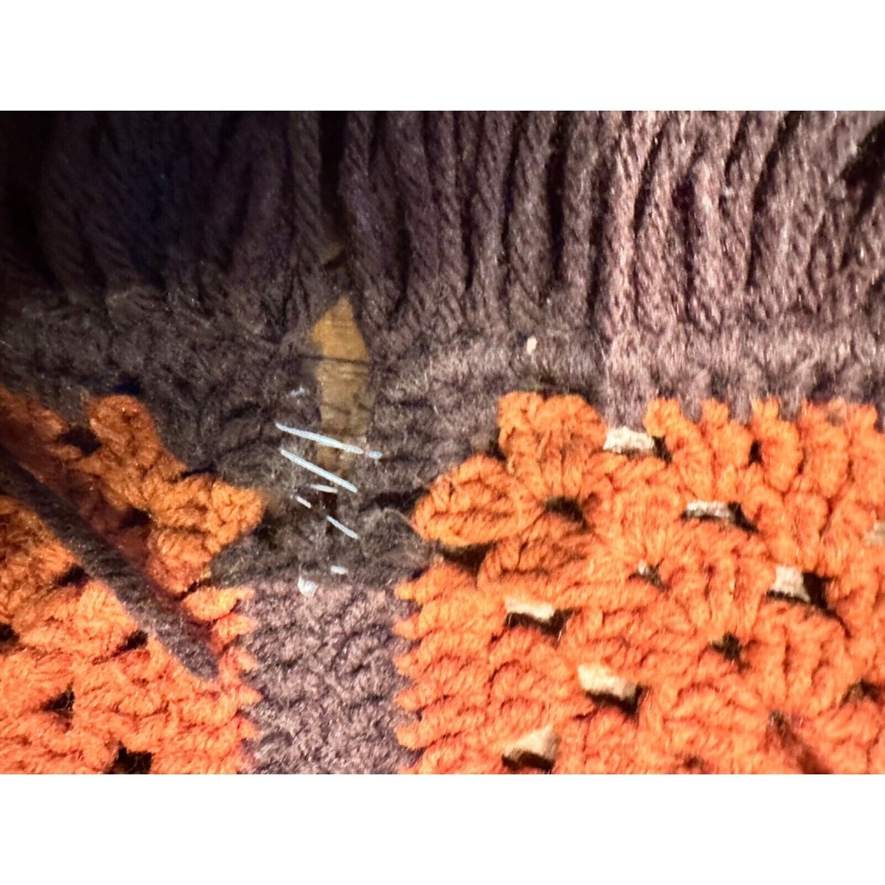 Vintage Granny Square Blanket Afghan Couch Throw Hand Made Crochet Brown 46x64" - Picture 5 of 5